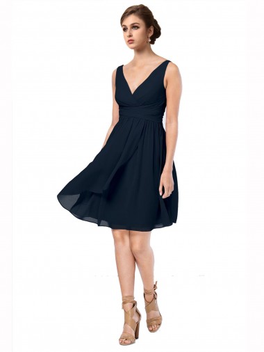 Short Knee Length Criss Cross Draped Chiffon Cocktail Dress