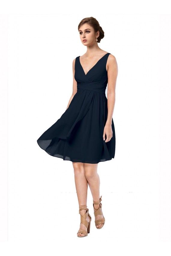 Short Knee Length Criss Cross Draped Chiffon Cocktail Dress