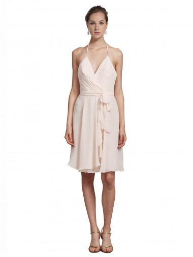 Short Knee Length Wrap Chiffon Halter Cocktail Dress