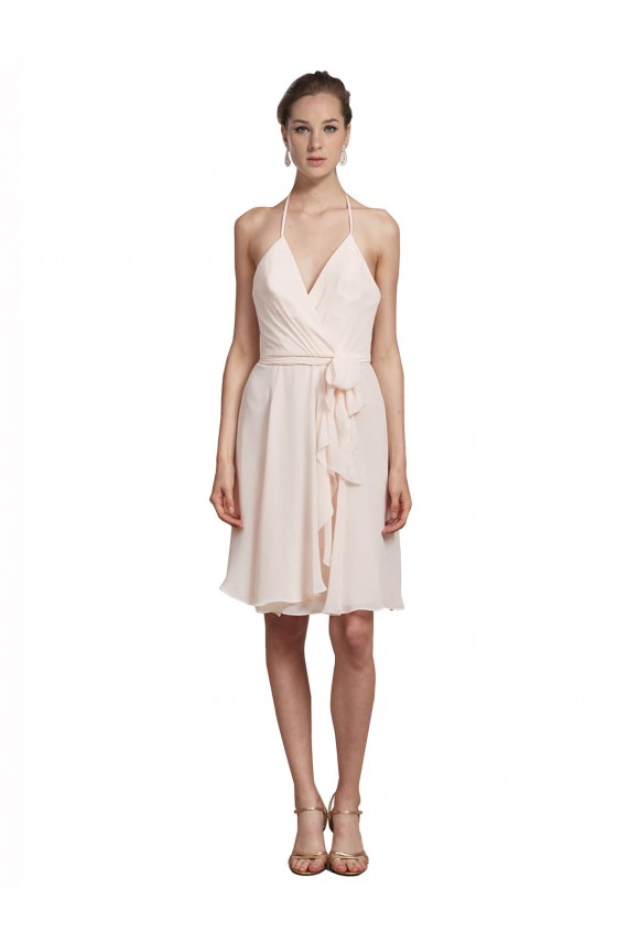 Short Knee Length Wrap Chiffon Halter Cocktail Dress