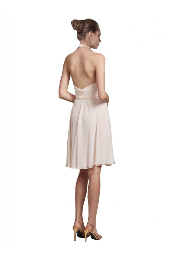 Short Knee Length Wrap Chiffon Halter Cocktail Dress