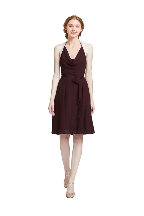 Short Knee Length Chiffon Cocktail Dress with Halter Cowl Neck