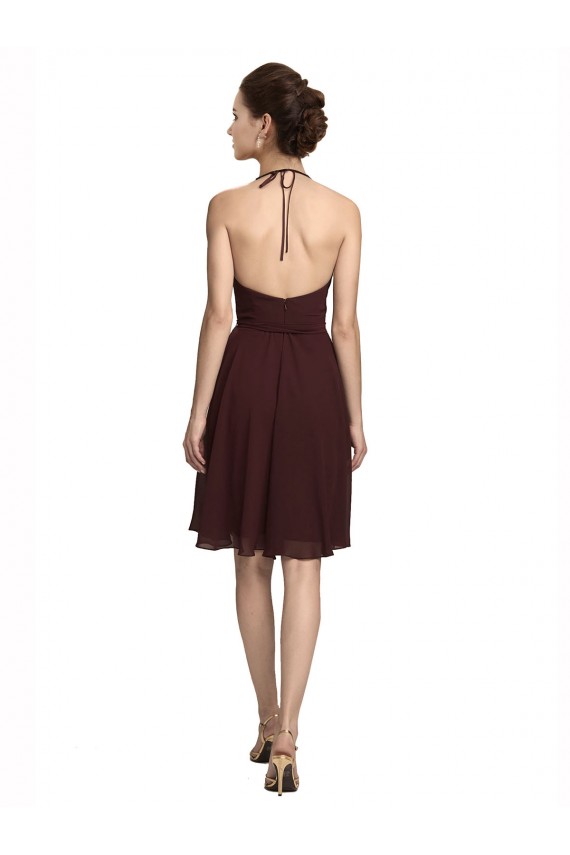 Short Knee Length Chiffon Cocktail Dress with Halter Cowl Neck