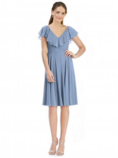 Knee Length V-Neck V-Back Short Chiffon Cocktail Dress