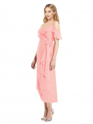 Wrap Chiffon Cocktail Dress with Fluttering Ruffles