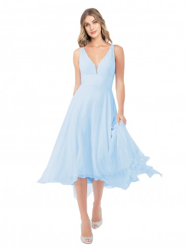 Chiffon Midi Length Keyhole Back Cocktail Dress