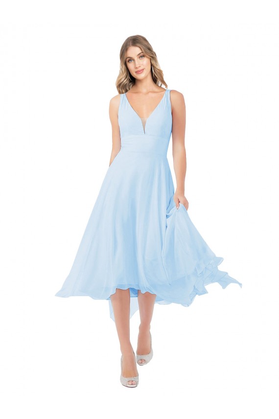 Chiffon Midi Length Keyhole Back Cocktail Dress
