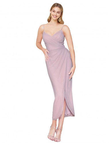 Short Knee Length Chiffon Wrap Cocktail Dress with Straps