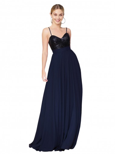Sweetheart High Neck Sequin Top Long Chiffon Cocktail Dress