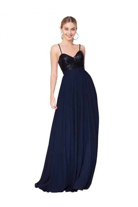 Sweetheart High Neck Sequin Top Long Chiffon Cocktail Dress