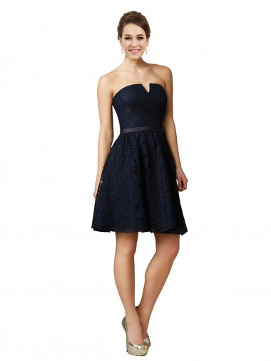 Classic Knee Length Lace Cocktail Dress with Notched Neckline