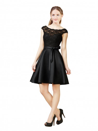 Lace and Satin Cocktail Dress with V-Back