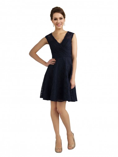 Short V-Neck Lace Cocktail Dress with Illusion Back