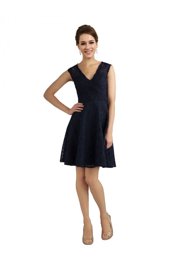 Short V-Neck Lace Cocktail Dress with Illusion Back