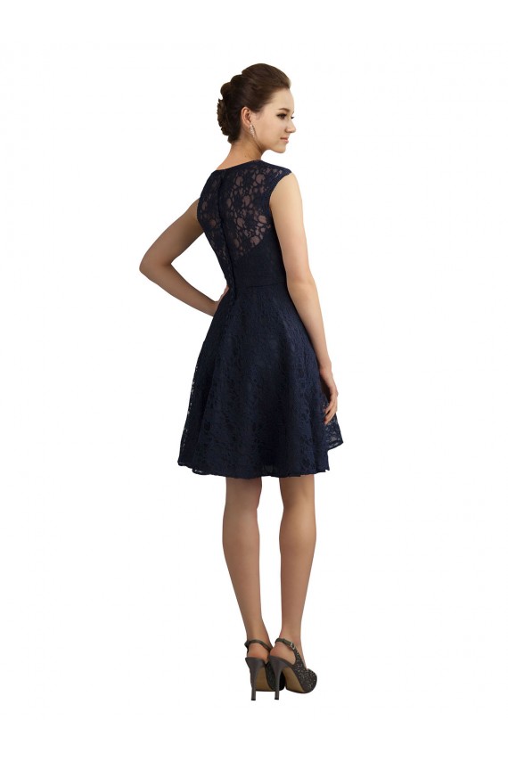 Short V-Neck Lace Cocktail Dress with Illusion Back