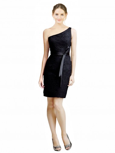 One Shoulder Short Lace Cocktail Dress with Satin Waistband