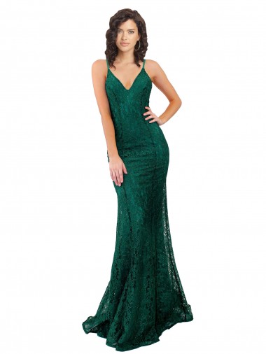 Sleek Black Tie Fishtail Shaped Long Lace Cocktail Dress