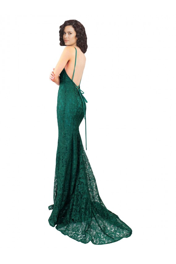 Sleek Black Tie Fishtail Shaped Long Lace Cocktail Dress