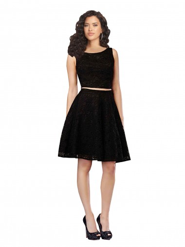 Two Piece Short Lace Cocktail Dress with Jewel Neckline