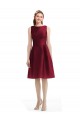 Short Midi Length Satin Cocktail Dress with Bateau Neckline and V-Back