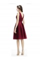 Short Midi Length Satin Cocktail Dress with Bateau Neckline and V-Back