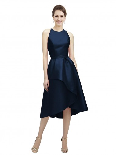 Halter Neck Short Tea Length Sleeveless Satin Cocktail Dress