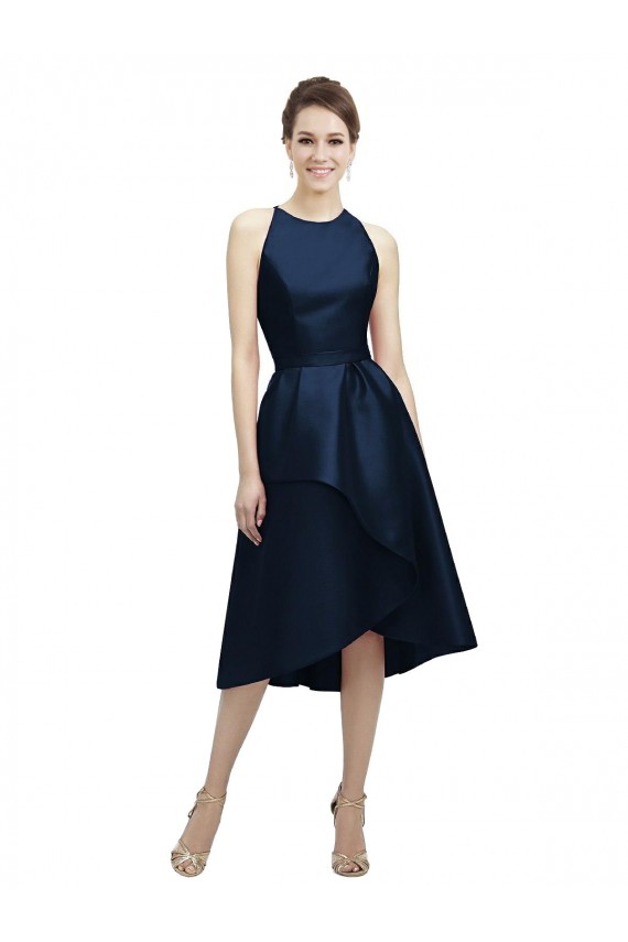Halter Neck Short Tea Length Sleeveless Satin Cocktail Dress