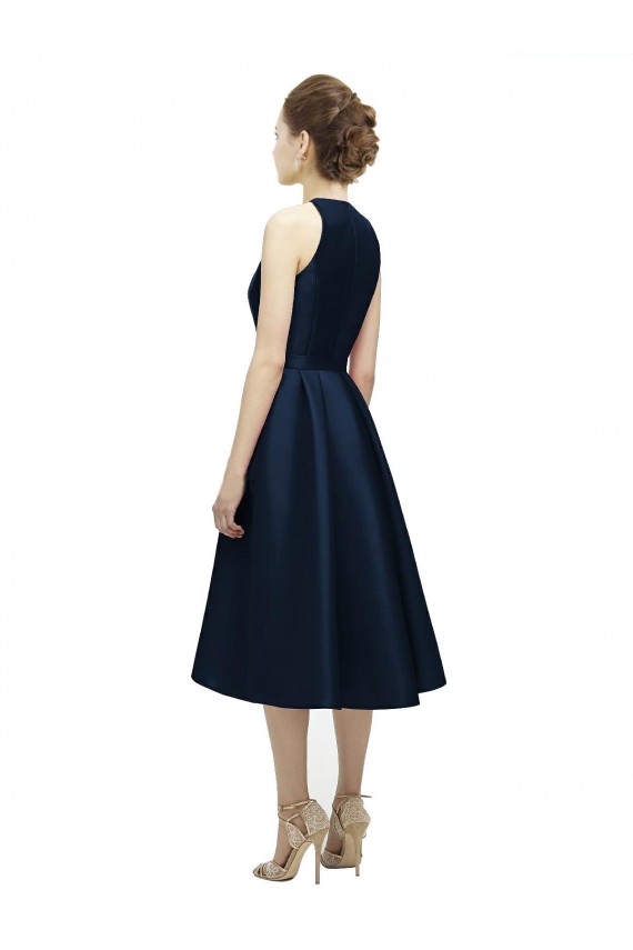 Halter Neck Short Tea Length Sleeveless Satin Cocktail Dress