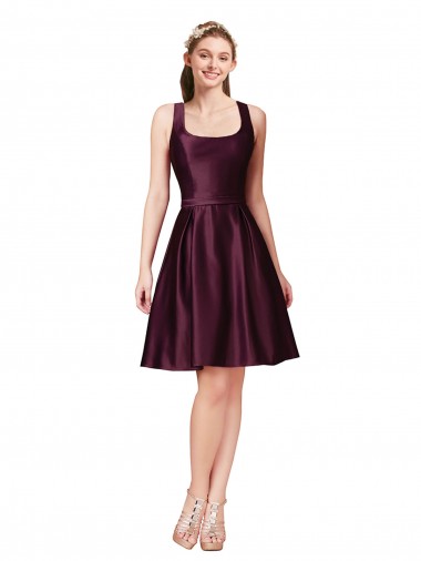 Classic Knee Length Satin Cocktail Dress with V Back and Bow Detail