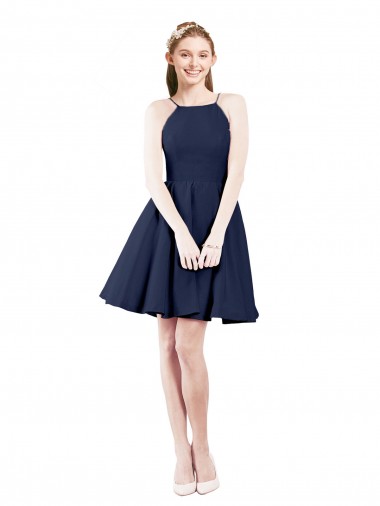 Halter Neck Short Knee Length Satin Cocktail Dress