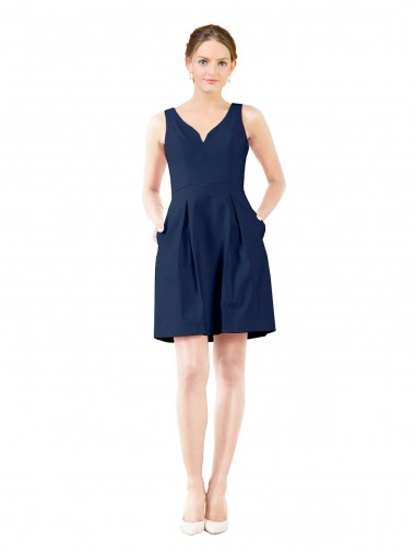V-Neck A-Line Satin Cocktail Dress with Pockets