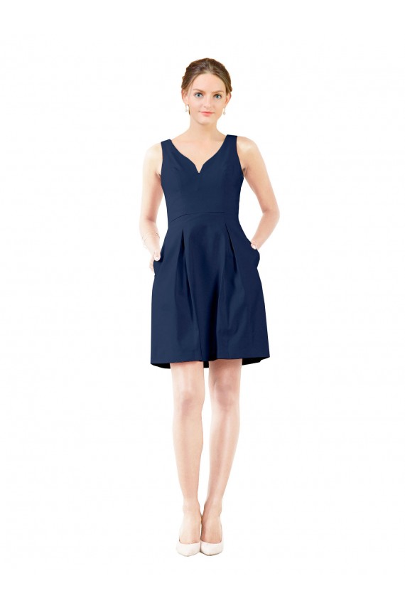 V-Neck A-Line Satin Cocktail Dress with Pockets