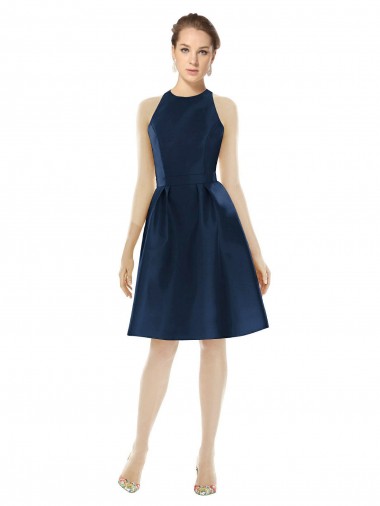 Short Halter Length Luxe Satin Cocktail Dress