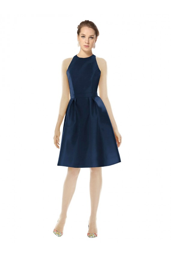 Short Halter Length Luxe Satin Cocktail Dress