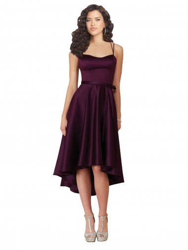 Elegant High Low Satin Cocktail Dress with Criss Cross Back