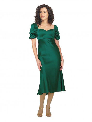 Ruched Sleeve Silky Satin Cocktail Dress