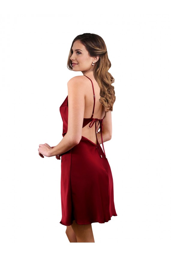 Midi Length Cowl Neck Silky Satin Short Cocktail Dress