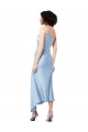 Midi Length Short Silky Satin Cocktail Dress with Asymmetric Neckline and High Side Split