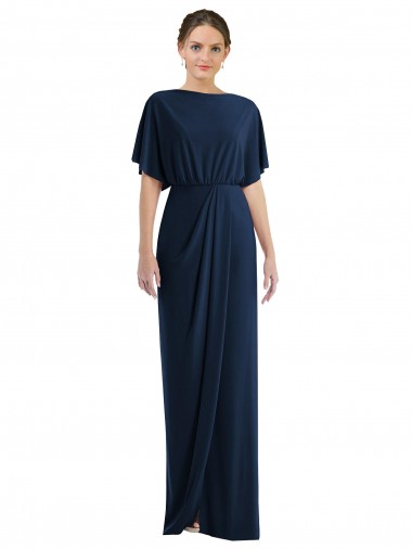 Open Back Short Sleeves Draped Tulip Skirt Spandex Cocktail Dress