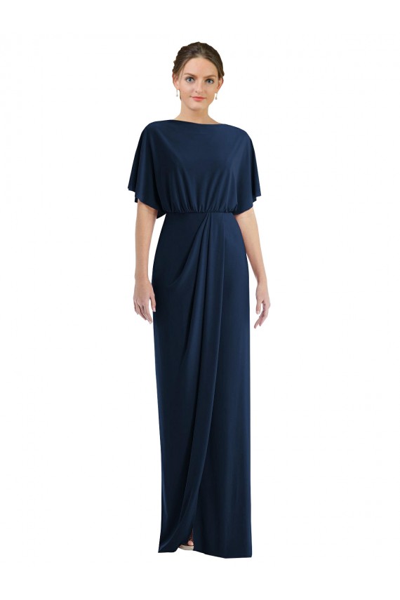 Open Back Short Sleeves Draped Tulip Skirt Spandex Cocktail Dress