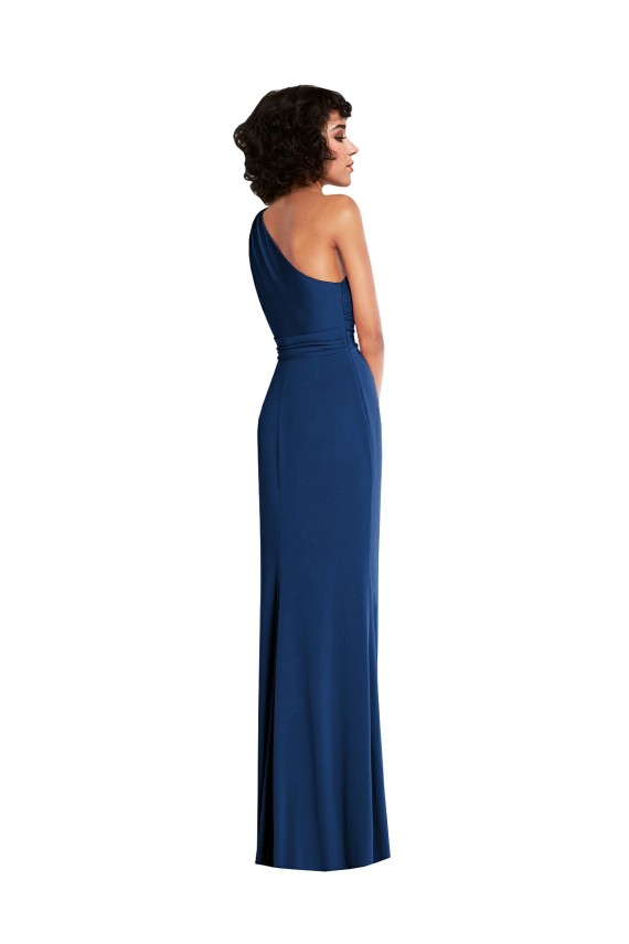 One Shoulder Grecian Inspired Twist Draped Spandex Cocktail Dress