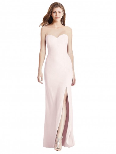 Strapless Crepe Trumpet Cocktail Dress with Front Slit