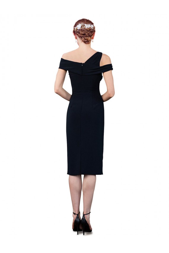Draped Cross Shoulder Stretch Crepe Cocktail Dress