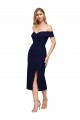 Midi Length Short Crepe Cocktail Dress with Side Split