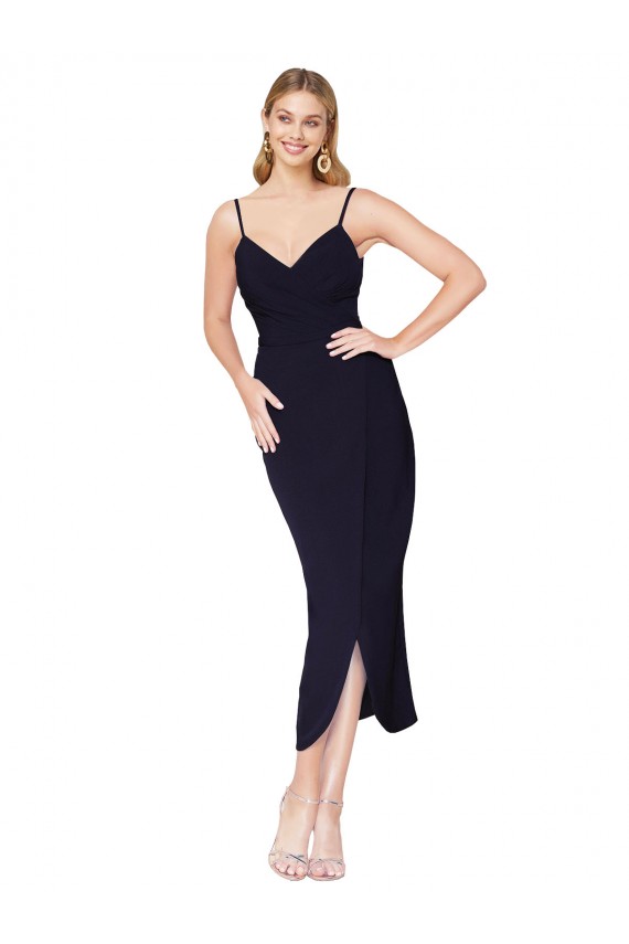 High Neck Spaghetti Straps Crepe Short Wrap Cocktail Dress