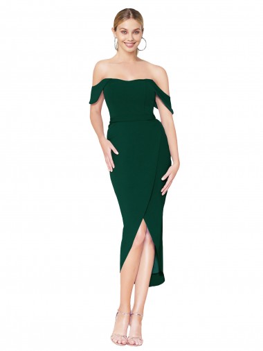 Off the Shoulder Short Knee Length Crepe Wrap Cocktail Dress