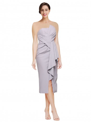Short Strapless Crepe Cocktail Dress with Ruffles