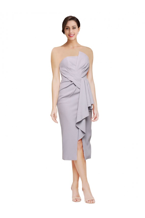 Short Strapless Crepe Cocktail Dress with Ruffles