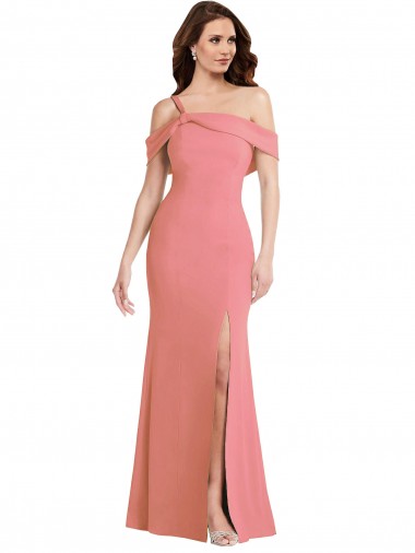 One Shoulder Draped Cuff Cocktail Dress with Front Slit