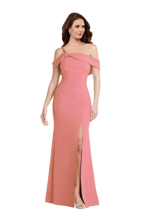 One Shoulder Draped Cuff Cocktail Dress with Front Slit